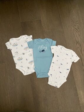 Carter's Light Blue & White Nautical 3-Pack Baby One-Piece Bodysuits